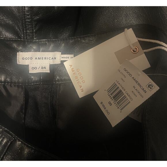 Good American Women's 26.5" Black Faux Leather Cargo Jogger Pants NWT $189 - Picture 4 of 4